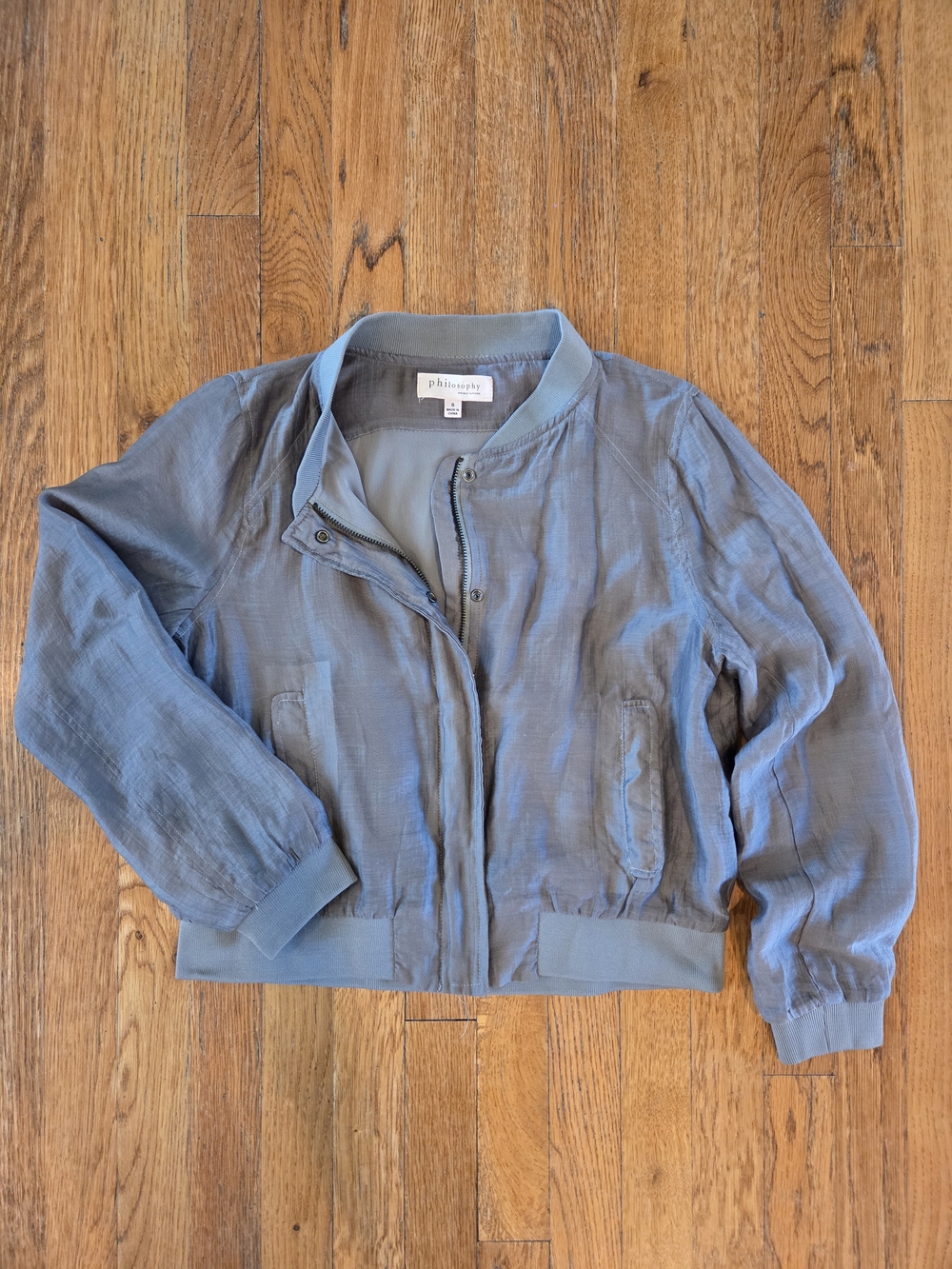 Philosophy Republic Lyocell Asymmetric Bomber Jacket Blue Gray S